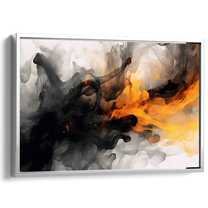 Fiery Clash: Abstract Expressionist Black and Orange Swirl Canvas Art Print