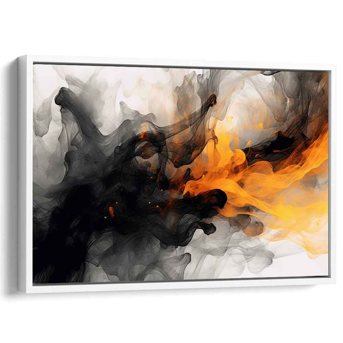 Fiery Clash: Abstract Expressionist Black and Orange Swirl Canvas Art Print