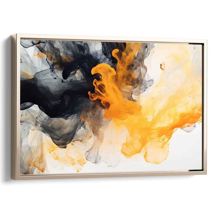 Ethereal Midnight Lightning Dance: Dynamic Black and Yellow Abstract Canvas Art Print