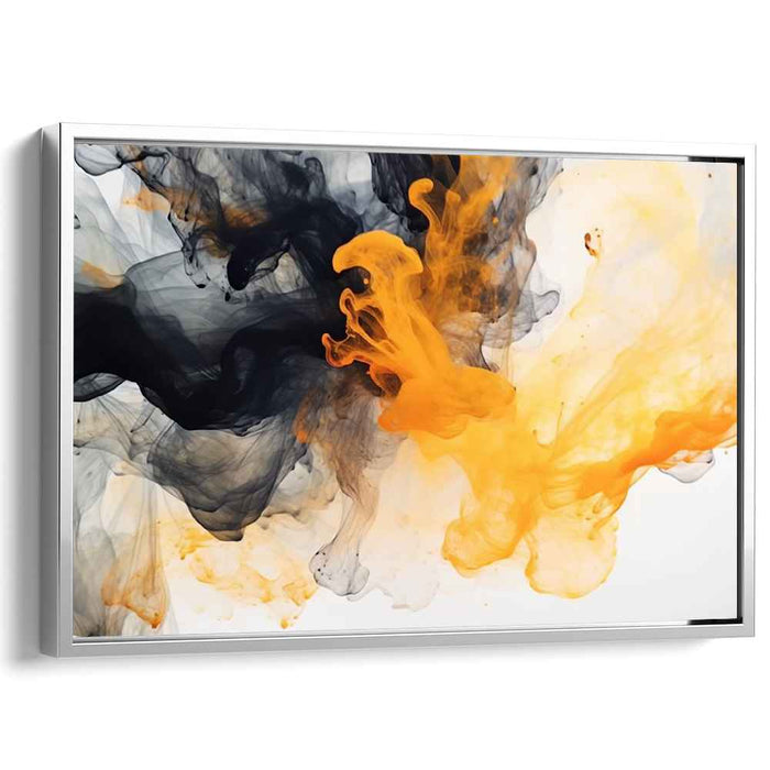 Ethereal Midnight Lightning Dance: Dynamic Black and Yellow Abstract Canvas Art Print
