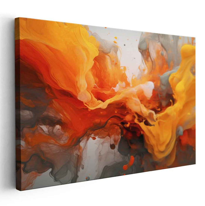 Tangerine Swirl Harmonies: Abstract Expressionist Dance of Orange and Gray Canvas Art