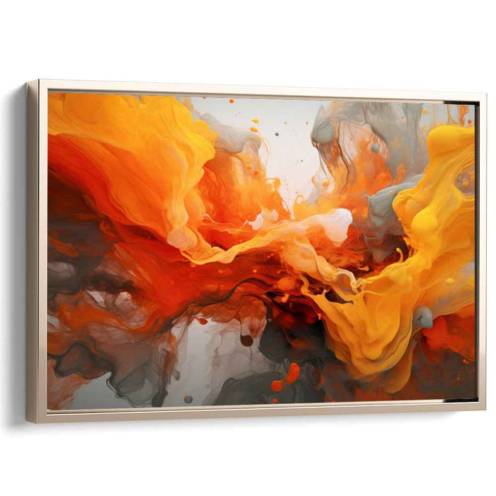Tangerine Swirl Harmonies: Abstract Expressionist Dance of Orange and Gray Canvas Art