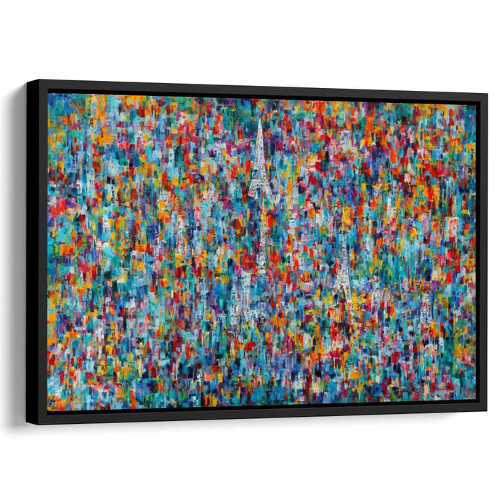 Parisian Kaleidoscope: Abstract Pointillist Eiffel Tower Canvas Art Print