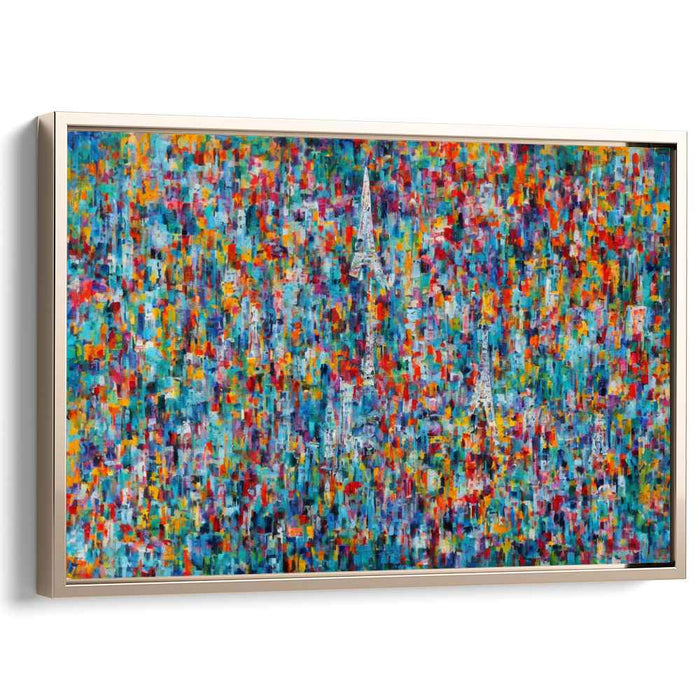 Parisian Kaleidoscope: Abstract Pointillist Eiffel Tower Canvas Art Print