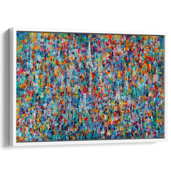 Parisian Kaleidoscope: Abstract Pointillist Eiffel Tower Canvas Art Print