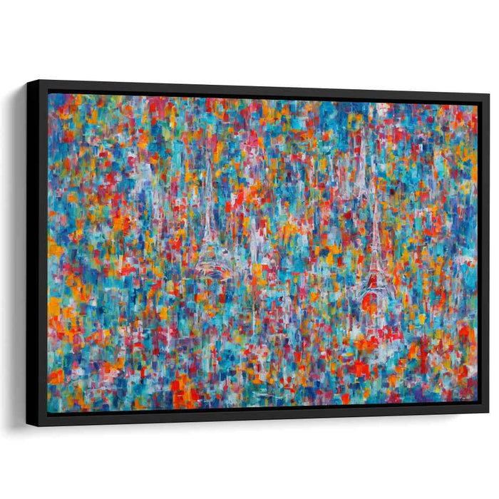 Ethereal Towerscape Fragmentation: Abstract Pointillist Eiffel Tower Canvas Art