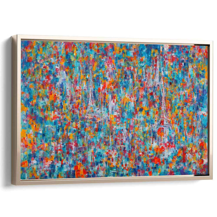 Ethereal Towerscape Fragmentation: Abstract Pointillist Eiffel Tower Canvas Art