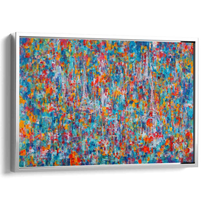 Ethereal Towerscape Fragmentation: Abstract Pointillist Eiffel Tower Canvas Art