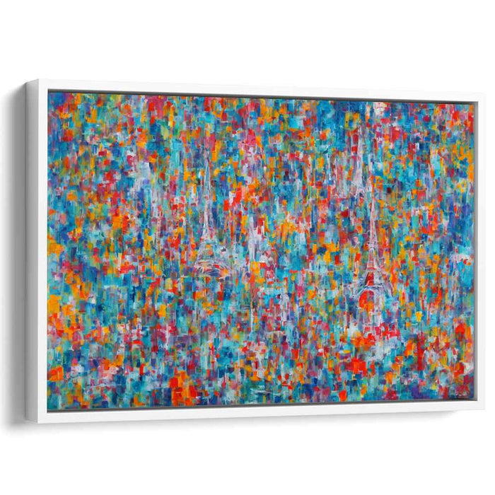 Ethereal Towerscape Fragmentation: Abstract Pointillist Eiffel Tower Canvas Art