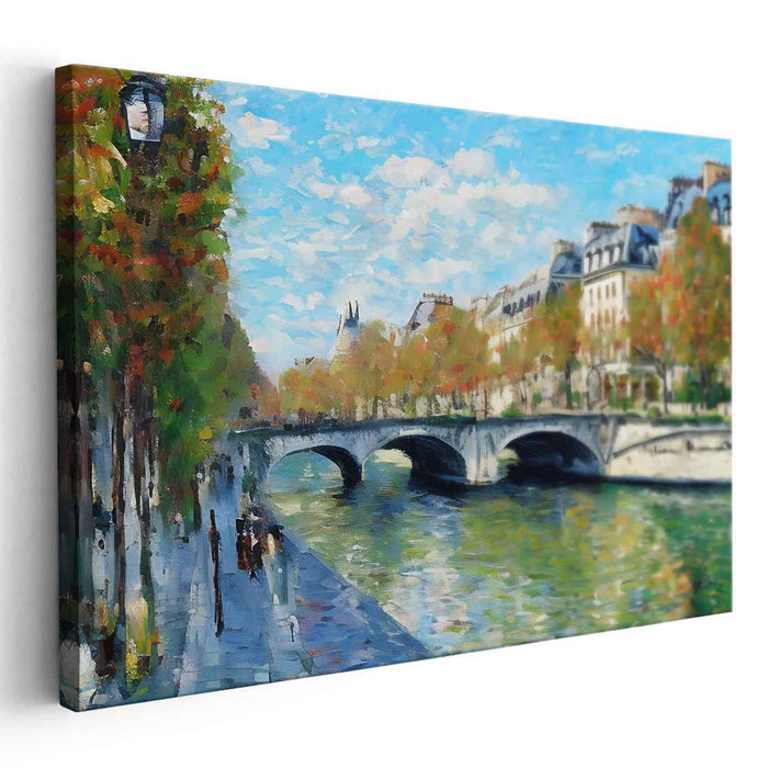 Autumnal Bliss by the Seine: Impressionistic Parisian Riverside Canvas Art