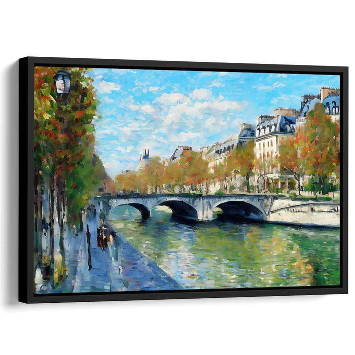 Autumnal Bliss by the Seine: Impressionistic Parisian Riverside Canvas Art