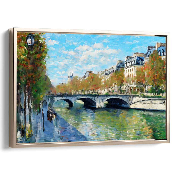 Autumnal Bliss by the Seine: Impressionistic Parisian Riverside Canvas Art
