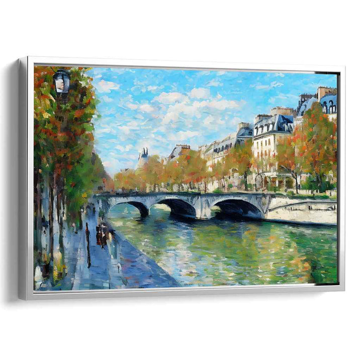 Autumnal Bliss by the Seine: Impressionistic Parisian Riverside Canvas Art