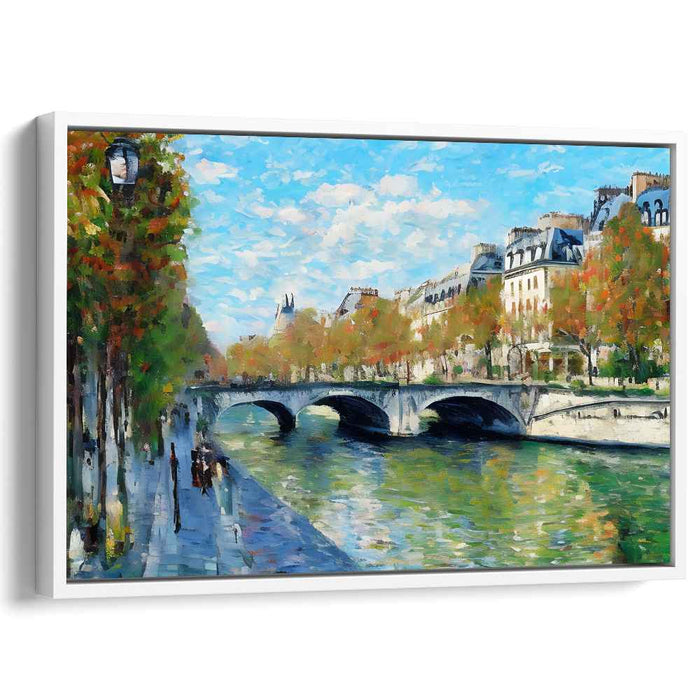 Autumnal Bliss by the Seine: Impressionistic Parisian Riverside Canvas Art