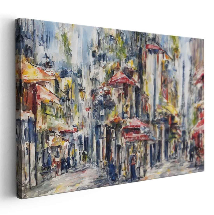 Parisian Streets: Lively Urban Landscape with Eiffel Tower Canvas Art Print