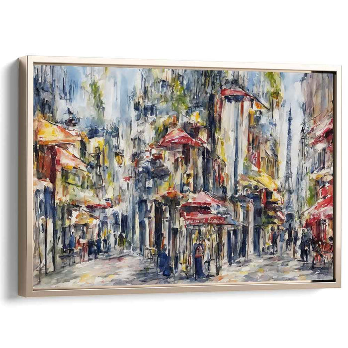 Parisian Streets: Lively Urban Landscape with Eiffel Tower Canvas Art Print