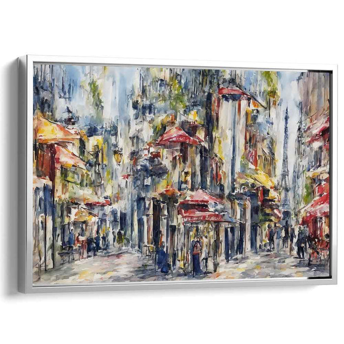 Parisian Streets: Lively Urban Landscape with Eiffel Tower Canvas Art Print