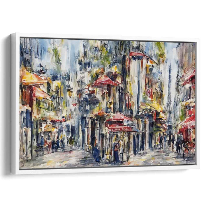 Parisian Streets: Lively Urban Landscape with Eiffel Tower Canvas Art Print