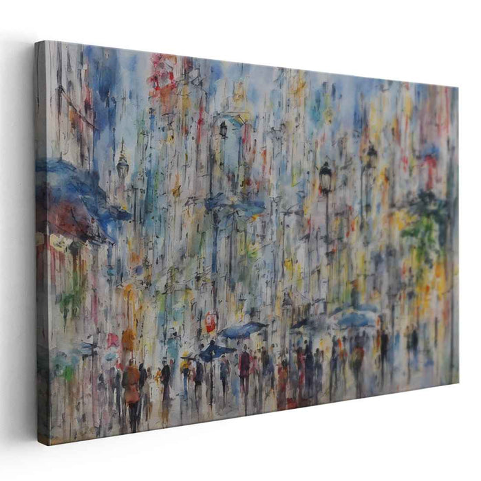 Pastel Urban Symphony: Impressionist Cityscape in Soft Blues and Yellows