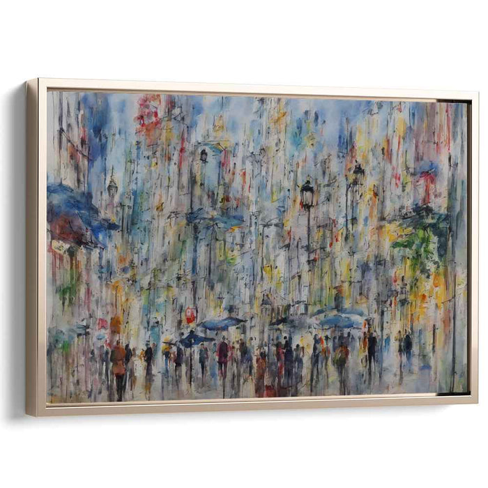 Pastel Urban Symphony: Impressionist Cityscape in Soft Blues and Yellows
