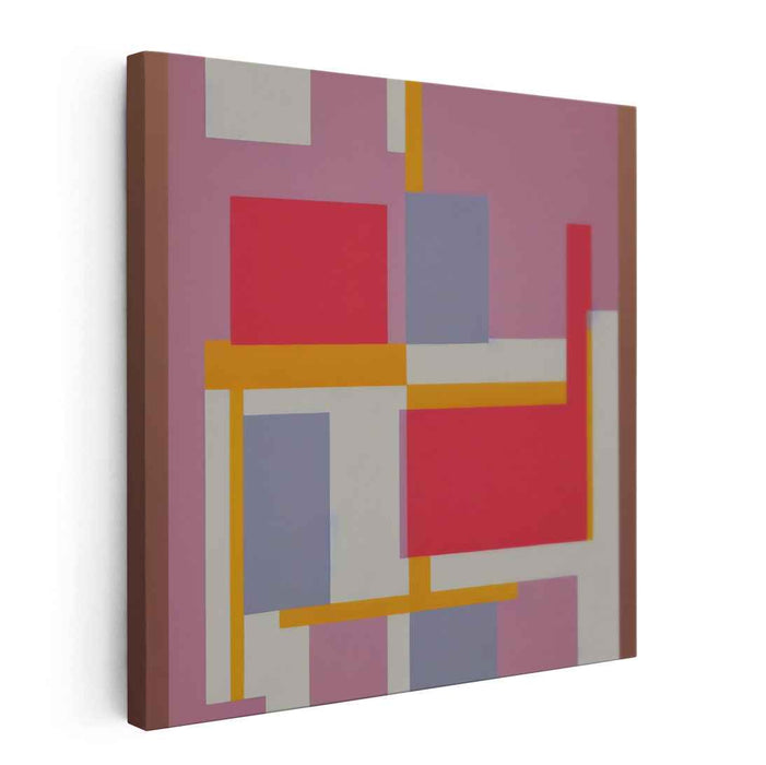 Vivid Gestural Abstraction: Modernist Red and Mustard Abstract Canvas Art