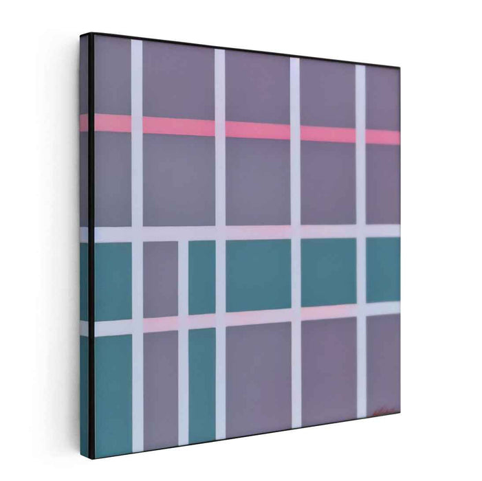 Harmonious Grids: Minimalist Geometric Abstraction in Muted Grey and Teal