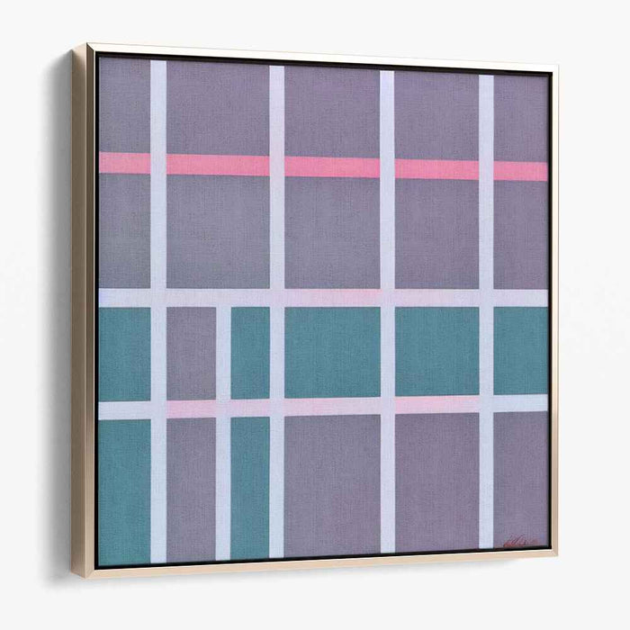 Harmonious Grids: Minimalist Geometric Abstraction in Muted Grey and Teal
