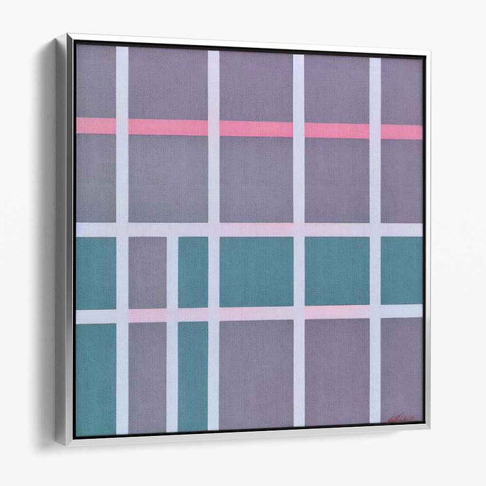 Harmonious Grids: Minimalist Geometric Abstraction in Muted Grey and Teal