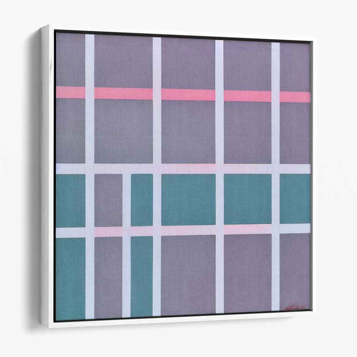 Harmonious Grids: Minimalist Geometric Abstraction in Muted Grey and Teal