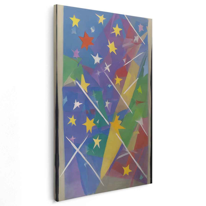 Neon Galaxy Dance: Vibrant Geometric Abstract Starry Night Canvas Art Print