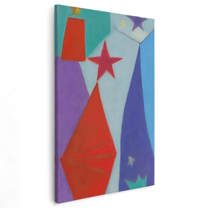 Vibrant Starry Blues: Bold Red Stars on Abstract Blue Canvas
