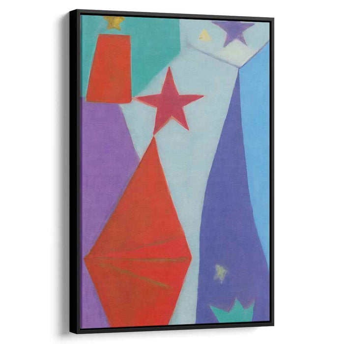 Vibrant Starry Blues: Bold Red Stars on Abstract Blue Canvas