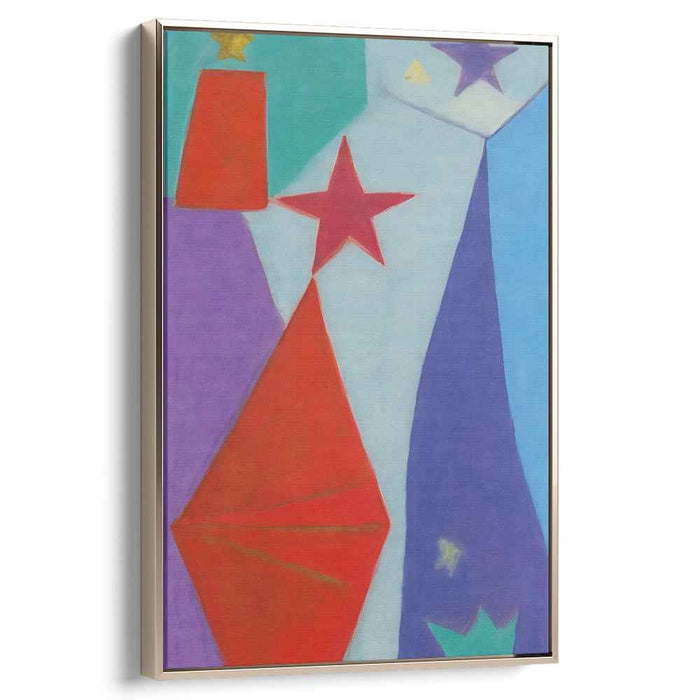 Vibrant Starry Blues: Bold Red Stars on Abstract Blue Canvas