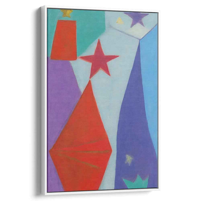 Vibrant Starry Blues: Bold Red Stars on Abstract Blue Canvas
