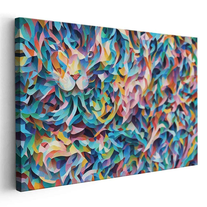 Feline Fragmented Harmony: Abstract Cubist Cat Canvas Art Print