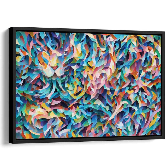 Feline Fragmented Harmony: Abstract Cubist Cat Canvas Art Print