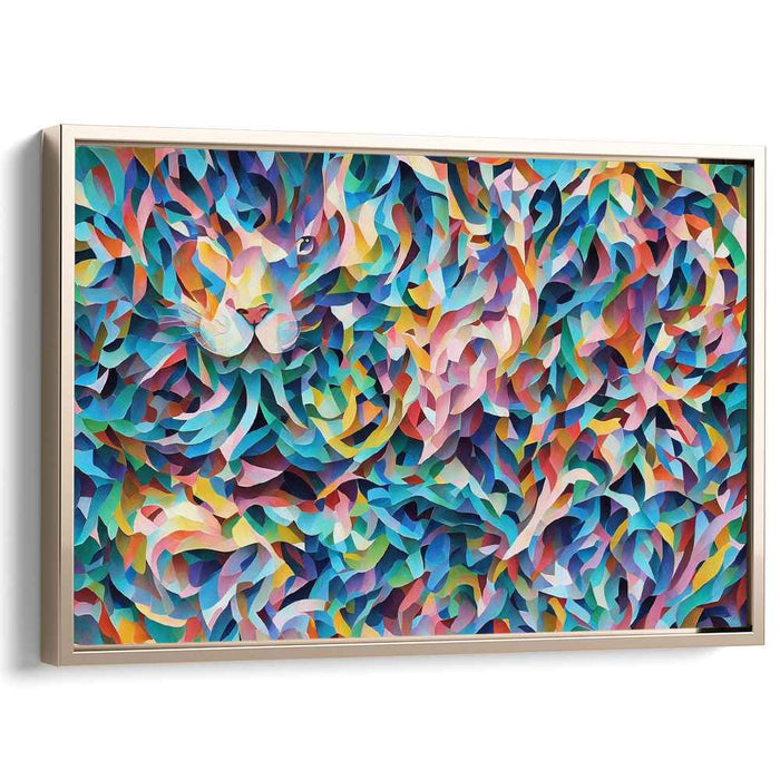 Feline Fragmented Harmony: Abstract Cubist Cat Canvas Art Print