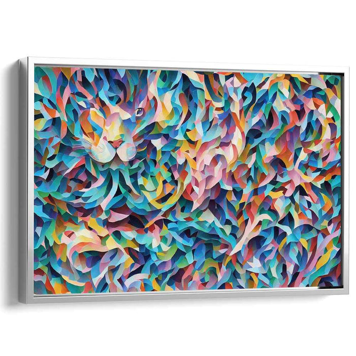 Feline Fragmented Harmony: Abstract Cubist Cat Canvas Art Print