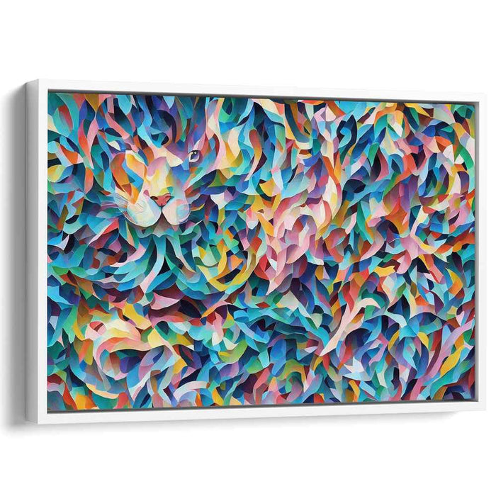 Feline Fragmented Harmony: Abstract Cubist Cat Canvas Art Print