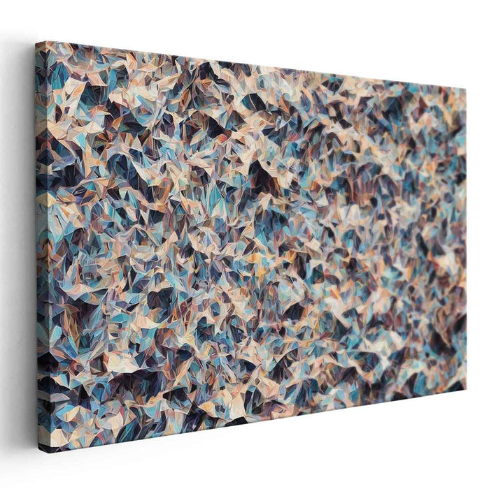 Harmonious Chaos: Abstract Cubist Blue and Beige Canvas Art Print