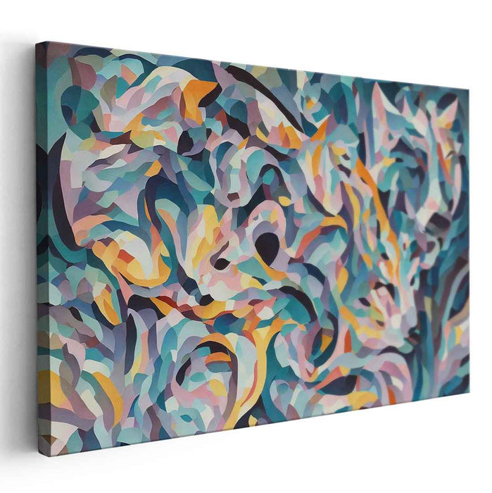 Teal Tranquility: Abstract Cubist-Inspired Canvas Art Print