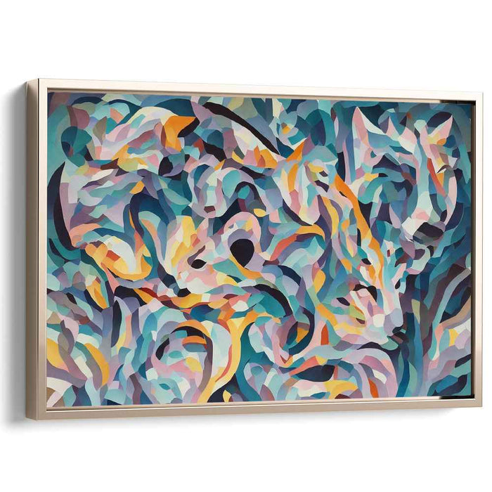 Teal Tranquility: Abstract Cubist-Inspired Canvas Art Print