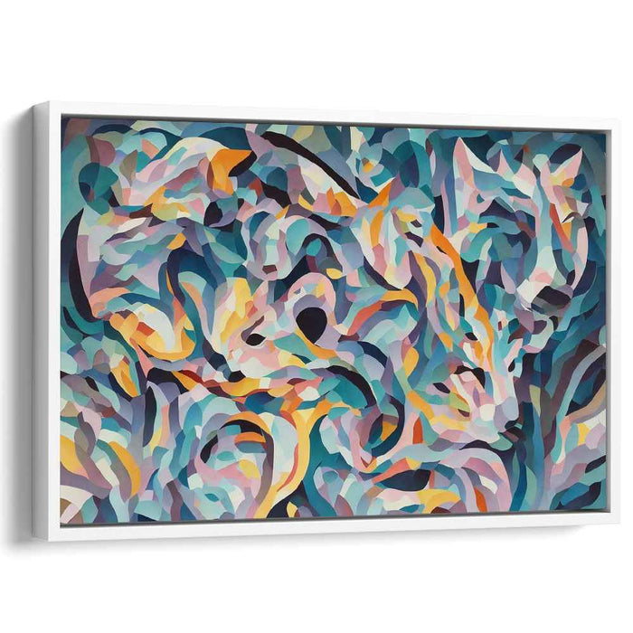 Teal Tranquility: Abstract Cubist-Inspired Canvas Art Print