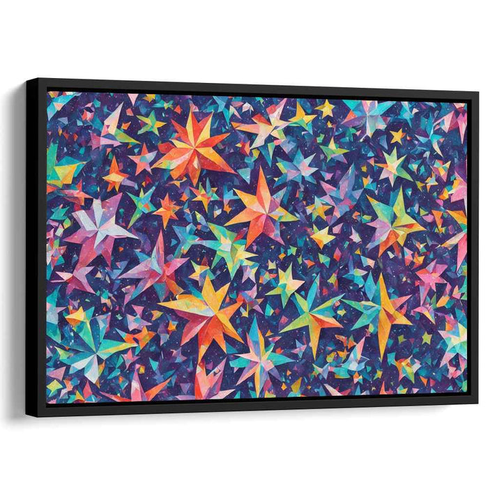 Stellar Midnight Mosaic: Vibrant Geometric Stars on Midnight Blue Canvas Art Print