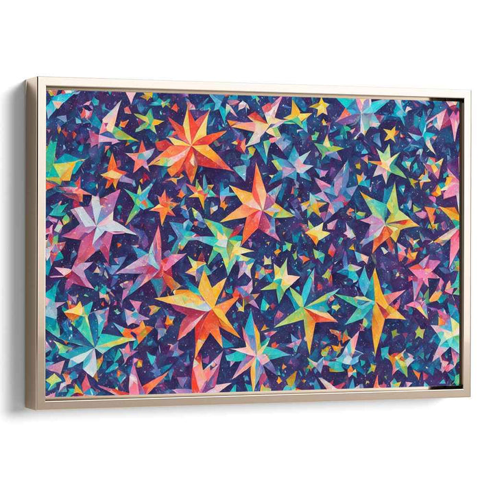 Stellar Midnight Mosaic: Vibrant Geometric Stars on Midnight Blue Canvas Art Print