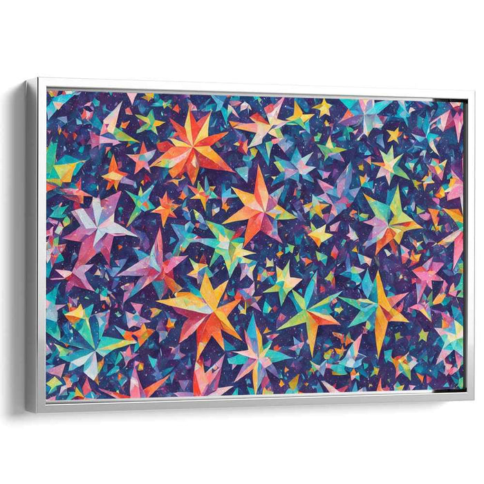 Stellar Midnight Mosaic: Vibrant Geometric Stars on Midnight Blue Canvas Art Print