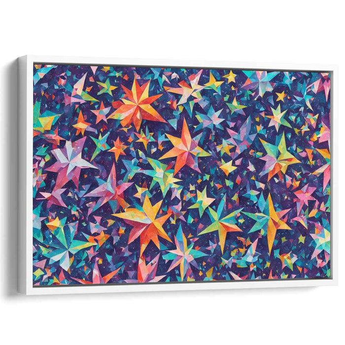 Stellar Midnight Mosaic: Vibrant Geometric Stars on Midnight Blue Canvas Art Print