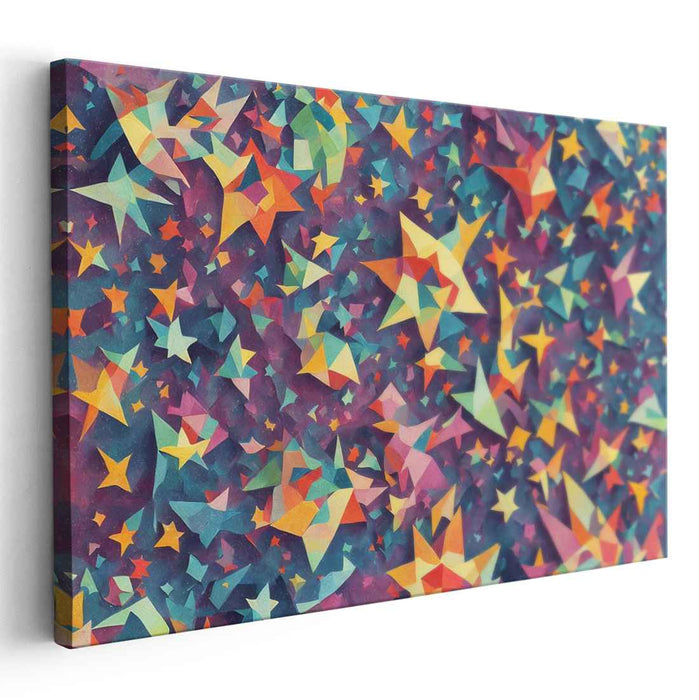 Cosmic Prism Bliss: Vibrant Geometric Starry Night Canvas Art Print