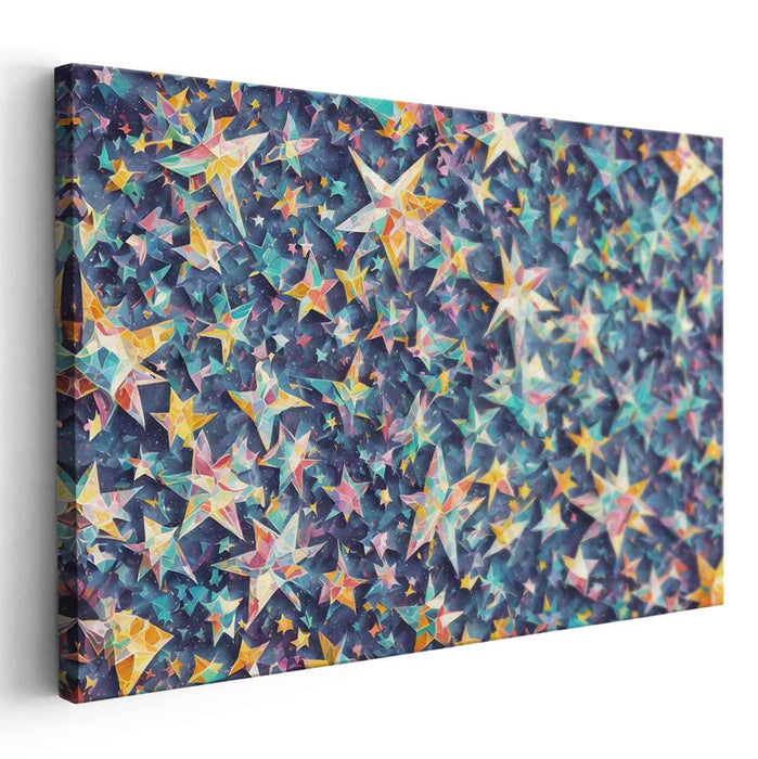 Cosmic Prism Dance: Vibrant Geometric Stars Canvas Art Print