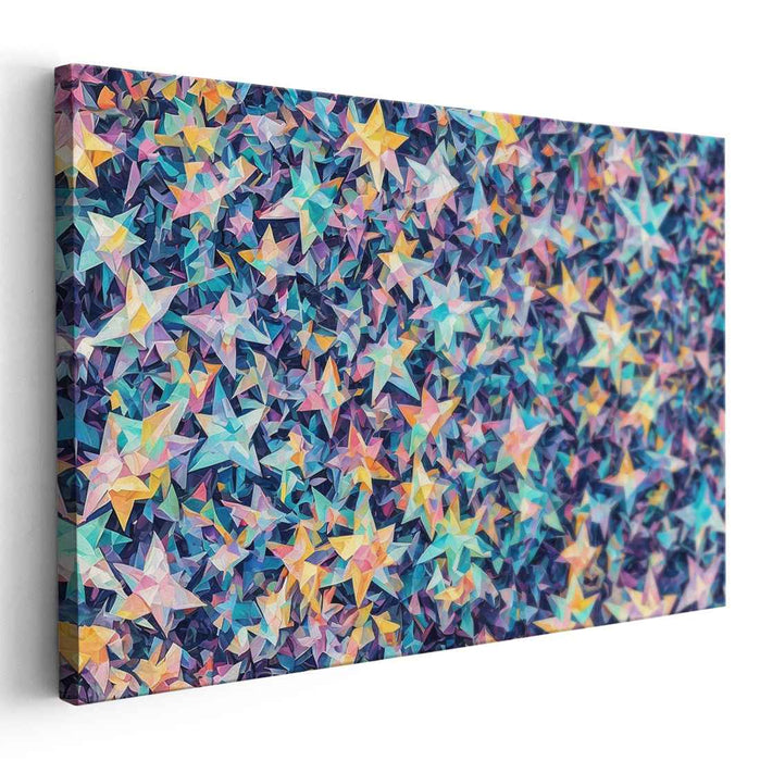 Cosmic Kaleidoscope Burst: A Vibrant Geometric Starry Night Canvas Art Print